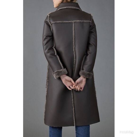 MAEVE Gray Reversible Faux Leather & Faux Fur Long Coat - Picture 3 of 16